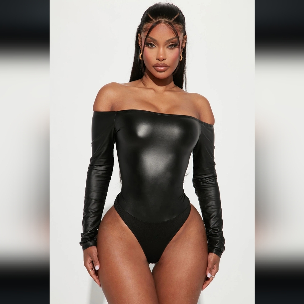 Off Shoulder Leather Bodysuit